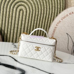 Replica Chanel 25P Long Vanity with Chain Grained Calfskin AP4483 White
