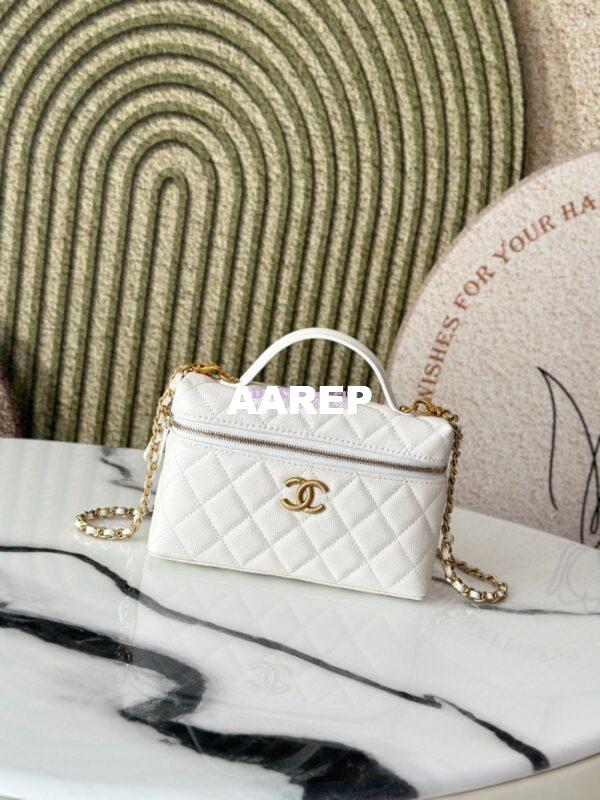 Replica Chanel 25P Long Vanity with Chain Grained Calfskin AP4483 White 3