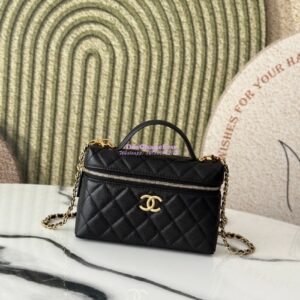 Replica Chanel 25P Long Vanity with Chain Grained Calfskin AP4483 Black