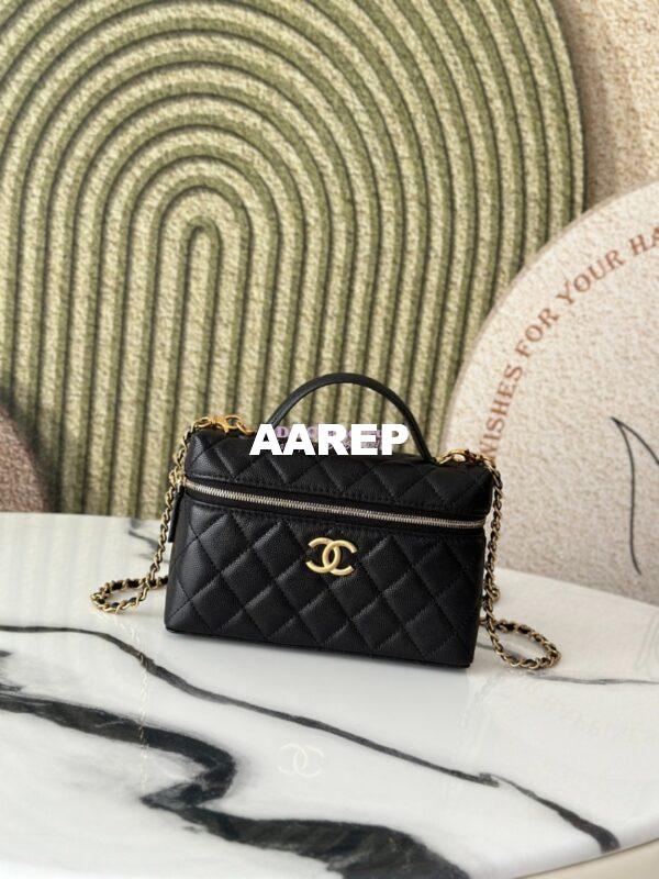 Replica Chanel 25P Long Vanity with Chain Grained Calfskin AP4483 Black 3