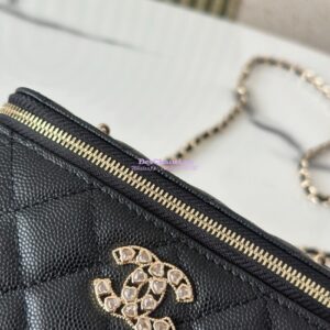 Replica Chanel 25P Long Vanity With Chain Shiny Grained Calfskin with CC Heart Strass AP4530 Black 2