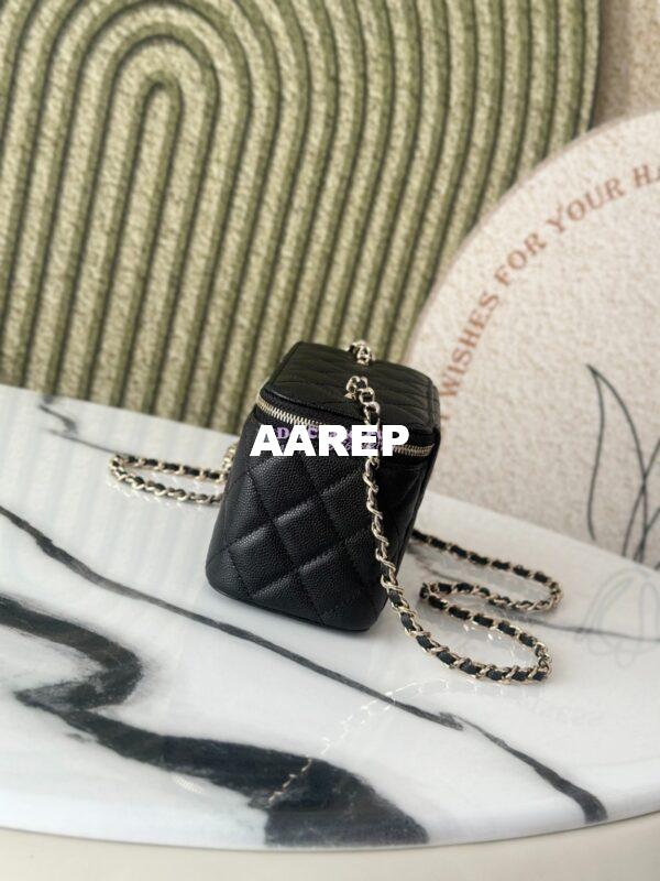Replica Chanel 25P Long Vanity With Chain Shiny Grained Calfskin with CC Heart Strass AP4530 Black 5