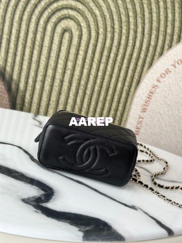 Replica Chanel 25P Long Vanity With Chain Shiny Grained Calfskin with CC Heart Strass AP4530 Black 7