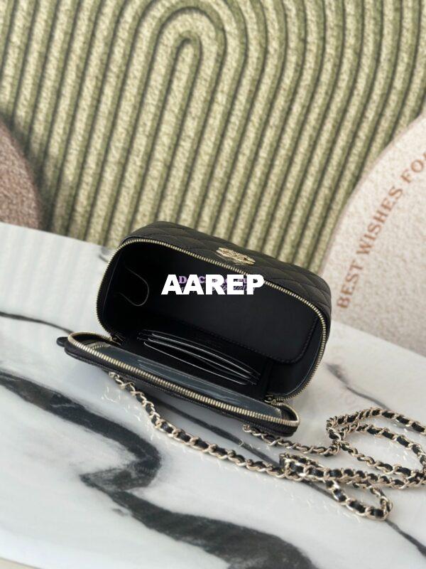 Replica Chanel 25P Long Vanity With Chain Shiny Grained Calfskin with CC Heart Strass AP4530 Black 8