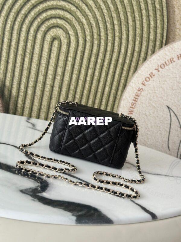 Replica Chanel 25P Long Vanity With Chain Shiny Grained Calfskin with CC Heart Strass AP4530 Black 11