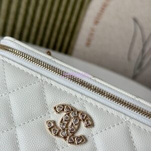 Replica Chanel 25P Long Vanity With Chain Shiny Grained Calfskin with CC Heart Strass AP4530 White 2