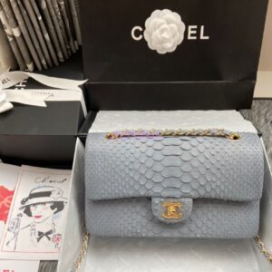 Replica Chanel Python Leather CF Classic Flap Bag Light Grey 21
