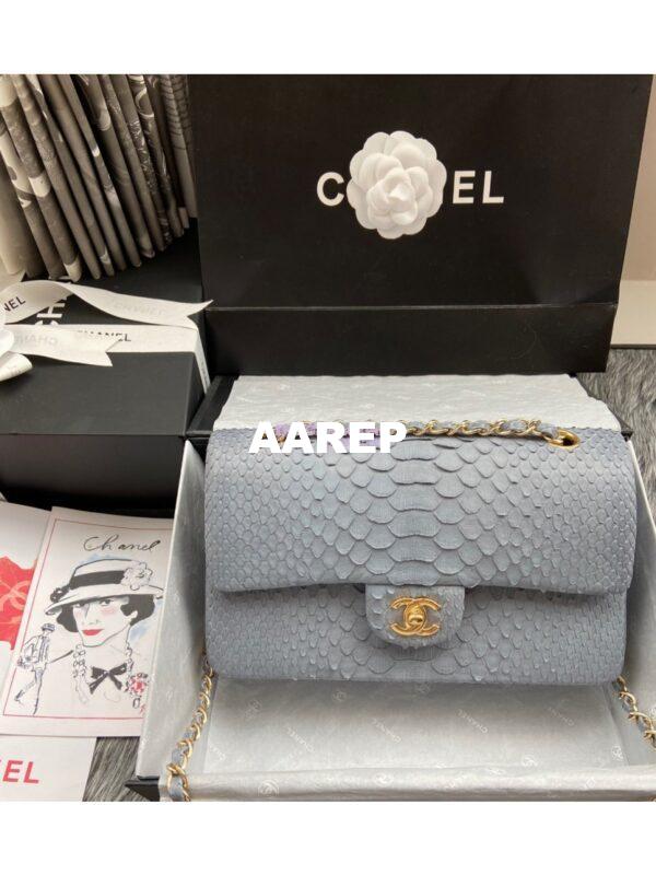 Replica Chanel Python Leather CF Classic Flap Bag Light Grey 21 3
