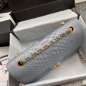 Replica Chanel Python Leather CF Classic Flap Bag Light Grey 21 2