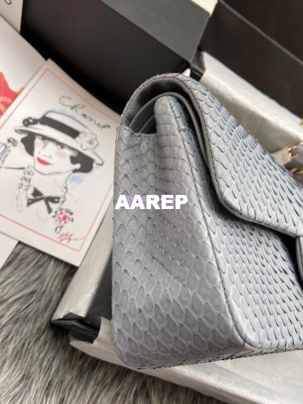 Replica Chanel Python Leather CF Classic Flap Bag Light Grey 21 6