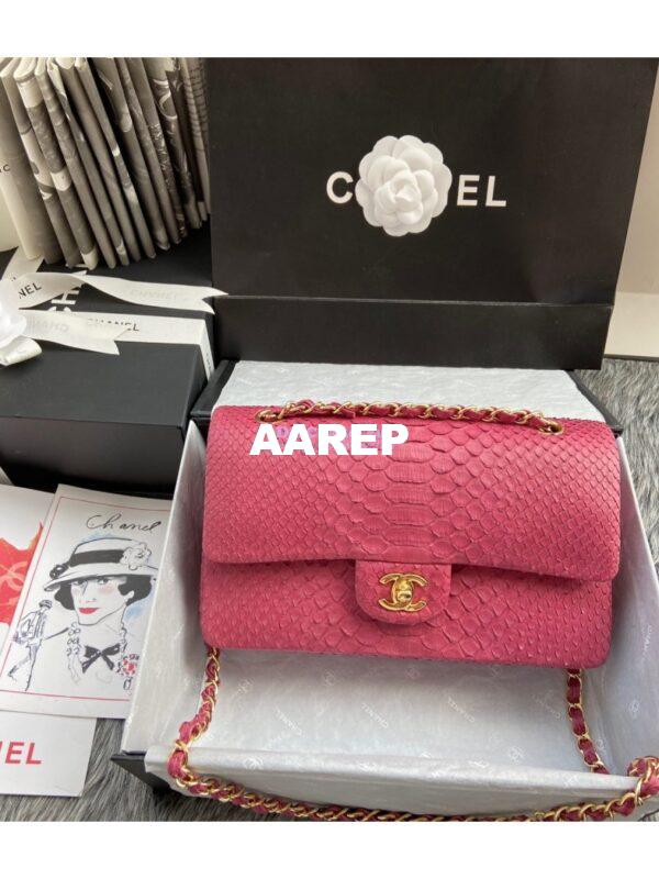 Replica Chanel Python Leather CF Classic Flap Bag Punch Pink 17 3