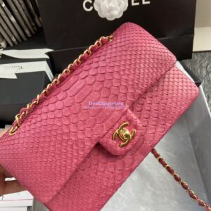 Replica Chanel Python Leather CF Classic Flap Bag Punch Pink 17 2