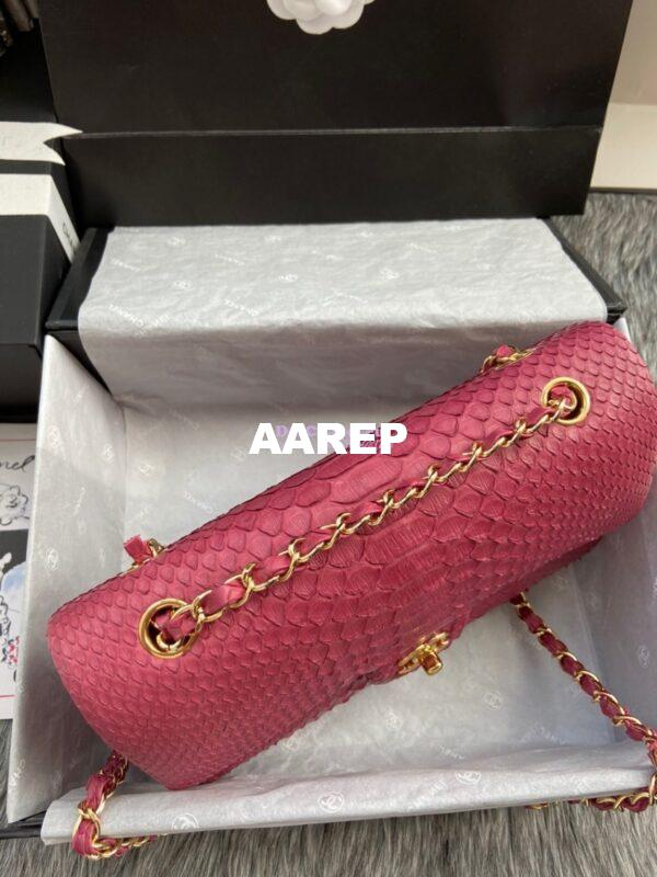 Replica Chanel Python Leather CF Classic Flap Bag Punch Pink 17 5