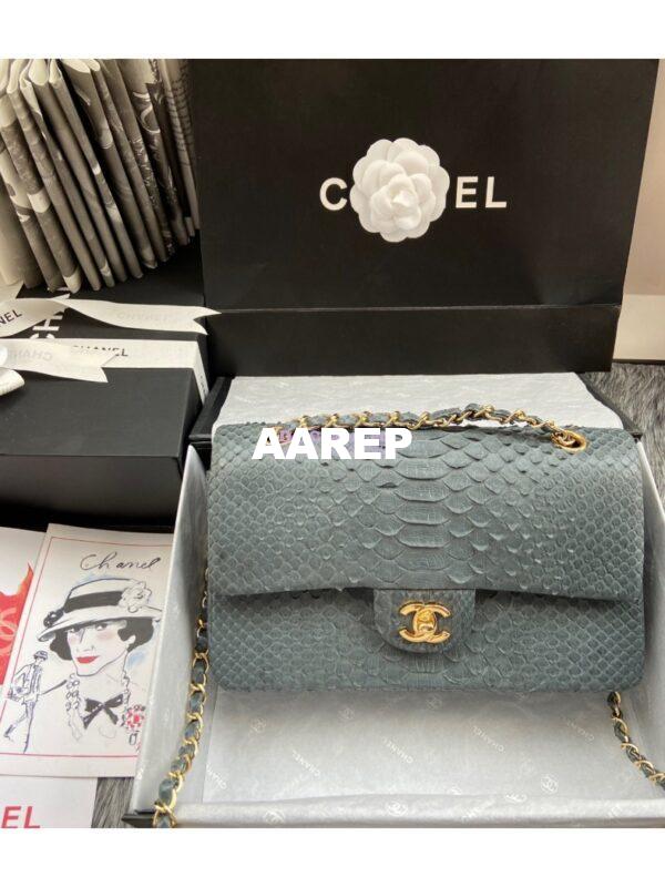 Replica Chanel Python Leather CF Classic Flap Bag Grey 16 3