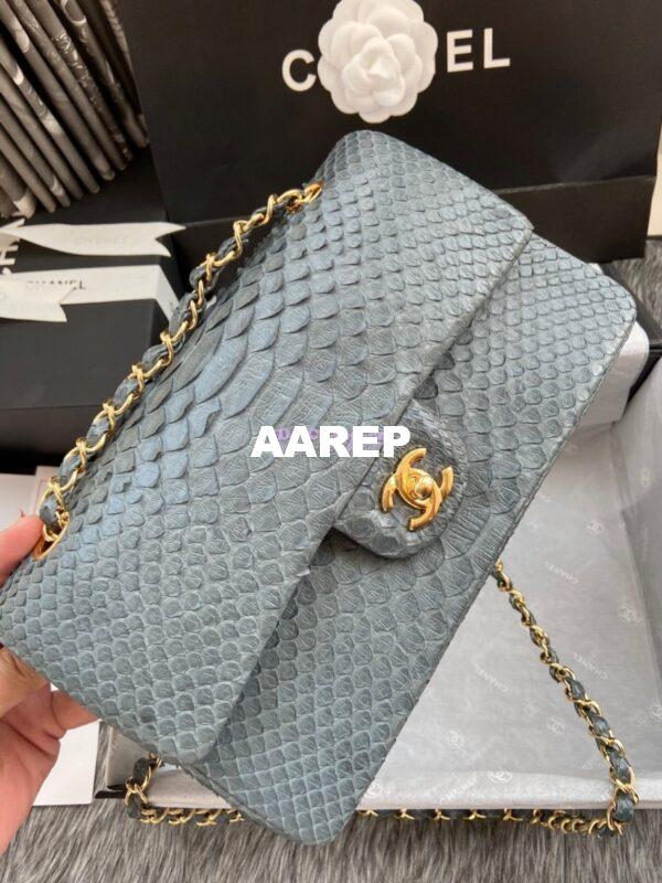 Replica Chanel Python Leather CF Classic Flap Bag Grey 16 4