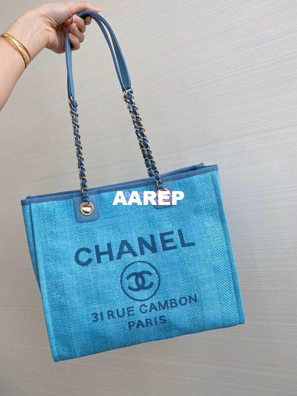 Replica Chanel Deauville Mixed Fibers Calfskin Shopping Bag A66943 Green