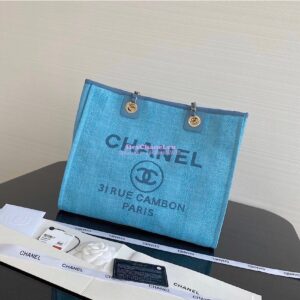 Replica Chanel Deauville Mixed Fibers Calfskin Shopping Bag A66943 Green 2
