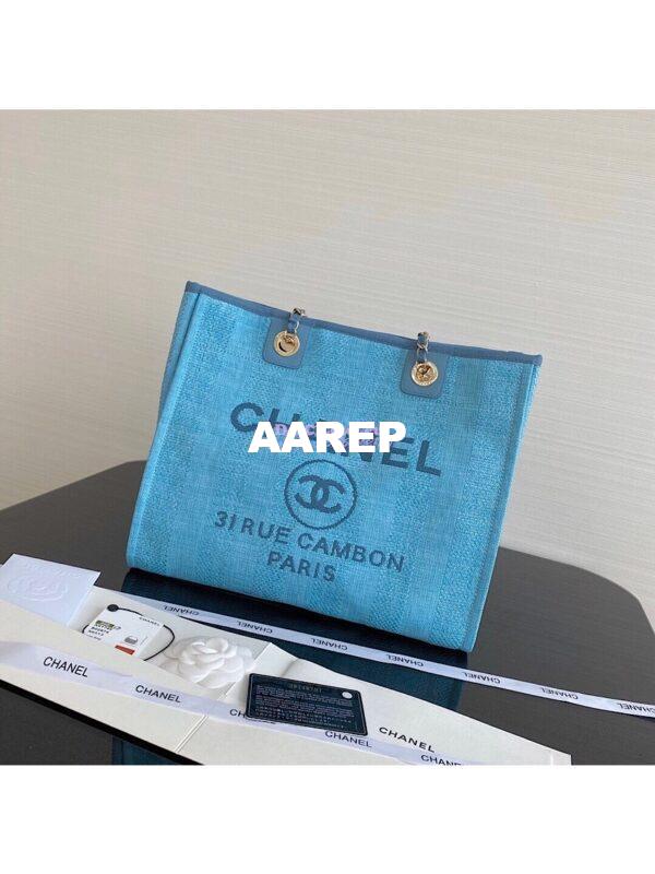 Replica Chanel Deauville Mixed Fibers Calfskin Shopping Bag A66943 Green 2