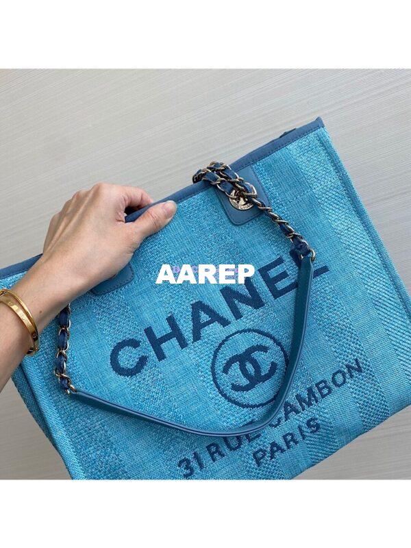 Replica Chanel Deauville Mixed Fibers Calfskin Shopping Bag A66943 Green 4