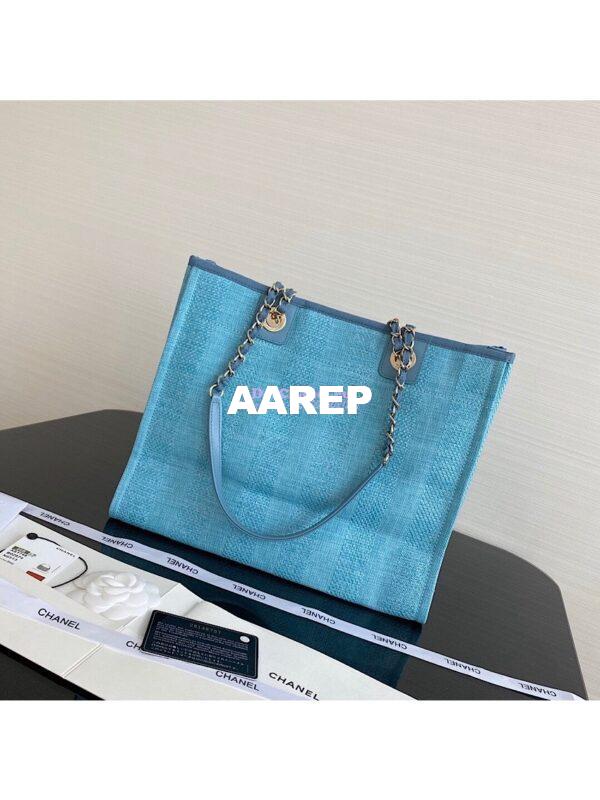 Replica Chanel Deauville Mixed Fibers Calfskin Shopping Bag A66943 Green 9