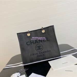 Replica Chanel Deauville Mixed Fibers Calfskin Shopping Bag A66943 Black
