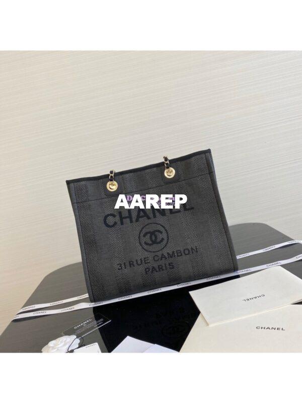 Replica Chanel Deauville Mixed Fibers Calfskin Shopping Bag A66943 Black