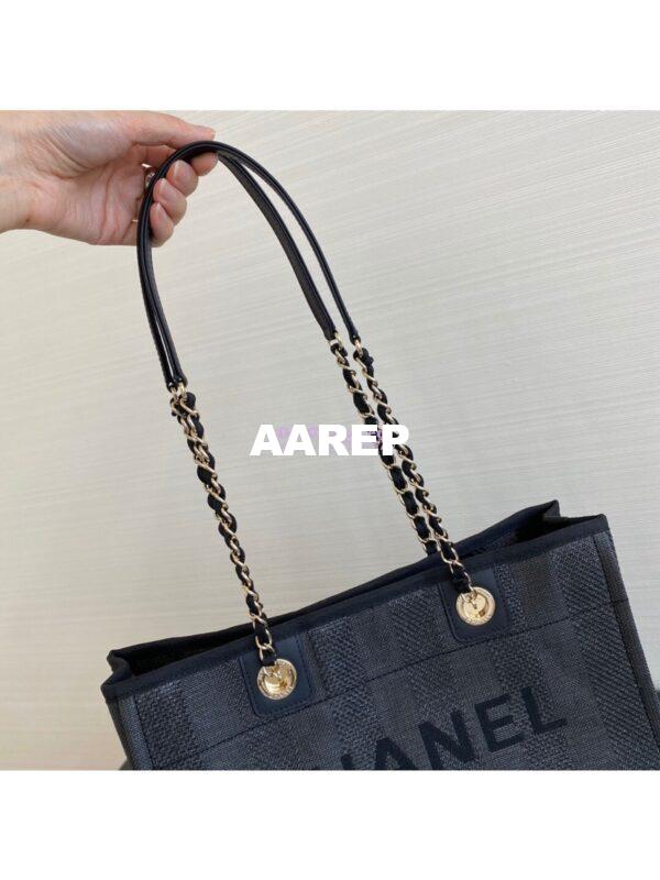 Replica Chanel Deauville Mixed Fibers Calfskin Shopping Bag A66943 Black 3