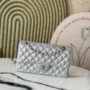 Replica Chanel Medium CF Classic Double Flap Bag in Iridescent Grained Calfskin Silver Limited Edition