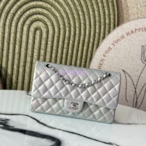 Replica Chanel Medium CF Classic Double Flap Bag in Iridescent Lambskin Silver Limited Edition
