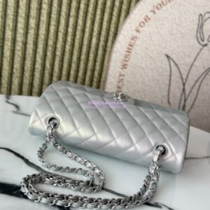 Replica Chanel Medium CF Classic Double Flap Bag in Iridescent Lambskin Silver Limited Edition 2