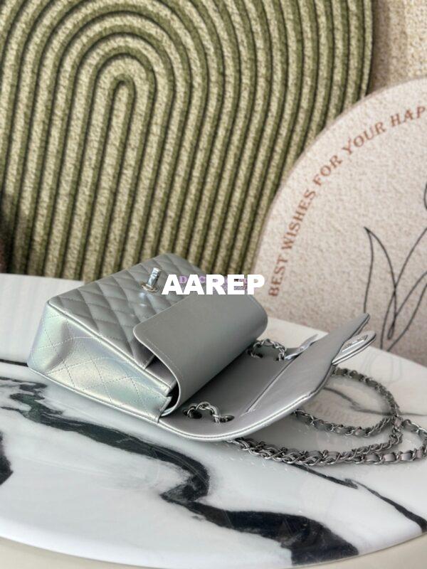 Replica Chanel Medium CF Classic Double Flap Bag in Iridescent Lambskin Silver Limited Edition 7