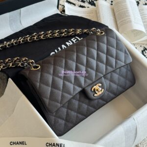 Replica Chanel CF 1112 Classic Flap Bag Qulited Grainy Caviar with Light Gold Hardware in Dark Coffee 2