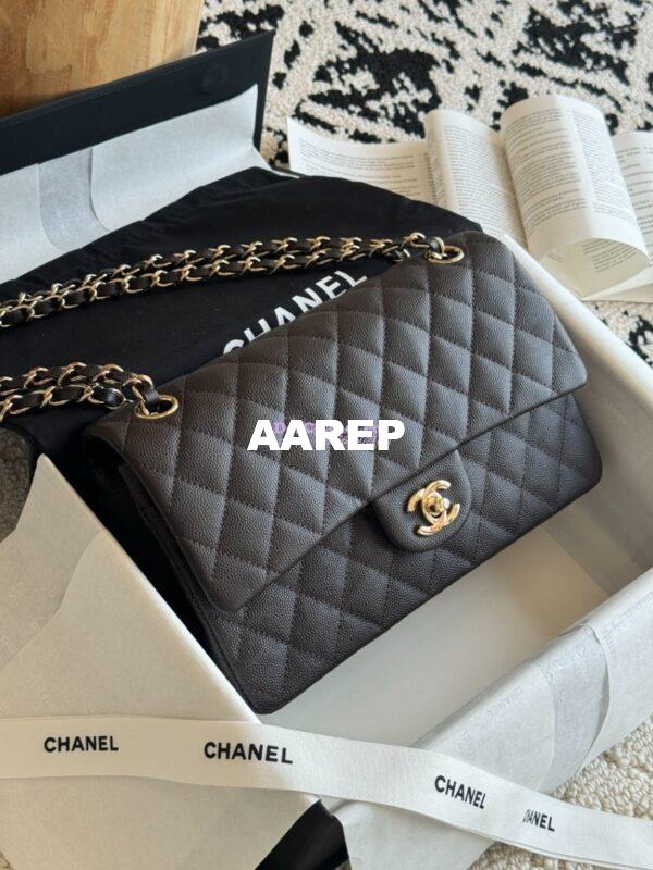 Replica Chanel CF 1112 Classic Flap Bag Qulited Grainy Caviar with Light Gold Hardware in Dark Coffee 4