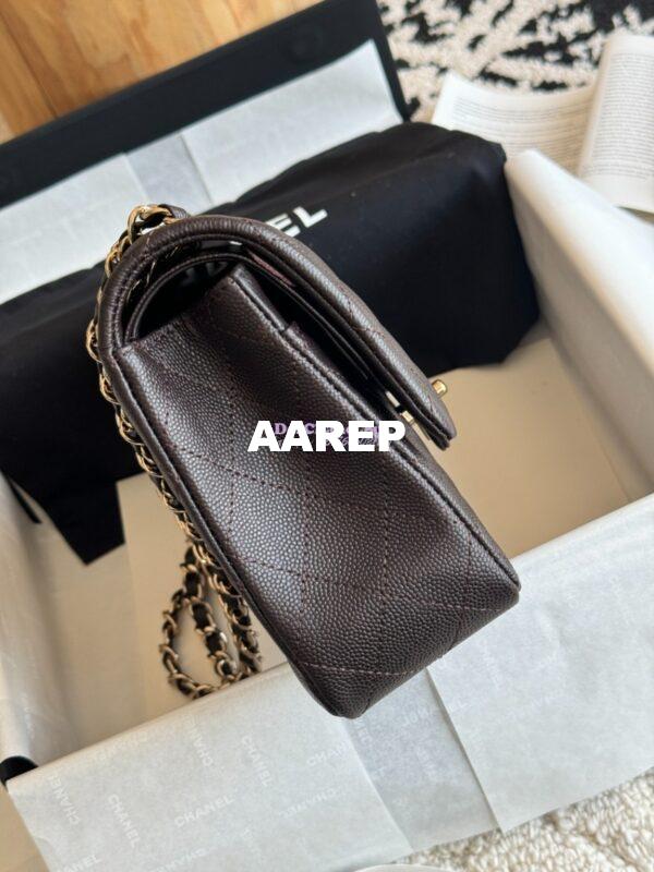 Replica Chanel CF 1112 Classic Flap Bag Qulited Grainy Caviar with Light Gold Hardware in Dark Coffee 5