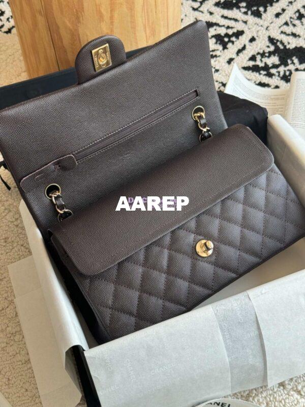 Replica Chanel CF 1112 Classic Flap Bag Qulited Grainy Caviar with Light Gold Hardware in Dark Coffee 6