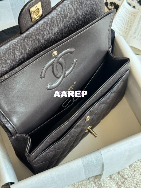 Replica Chanel CF 1112 Classic Flap Bag Qulited Grainy Caviar with Light Gold Hardware in Dark Coffee 8