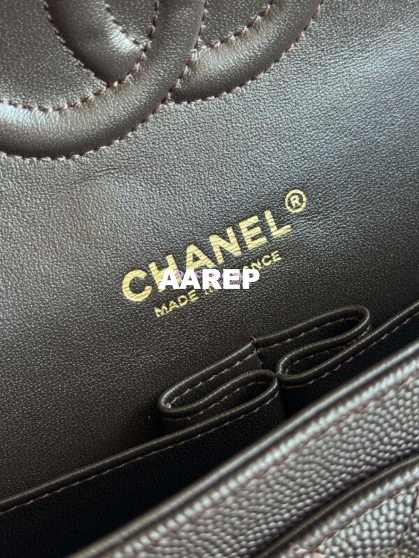 Replica Chanel CF 1112 Classic Flap Bag Qulited Grainy Caviar with Light Gold Hardware in Dark Coffee 9