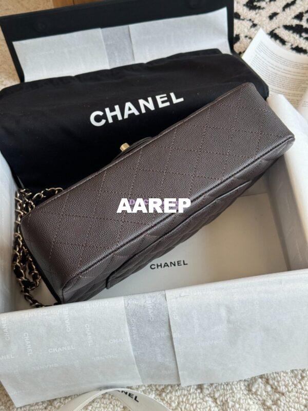Replica Chanel CF 1112 Classic Flap Bag Qulited Grainy Caviar with Light Gold Hardware in Dark Coffee 11