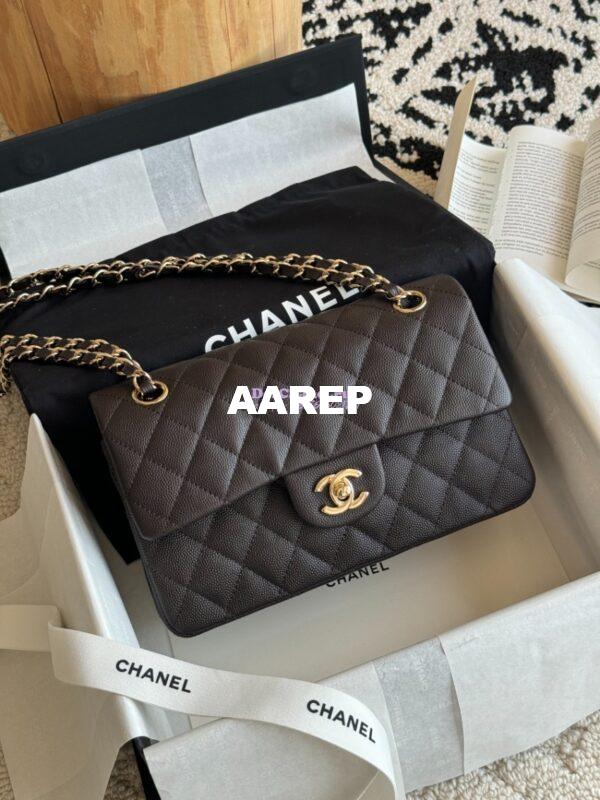Replica Chanel Small Classic Double Flap Bag 23cm Grainy Caviar Dark Coffee