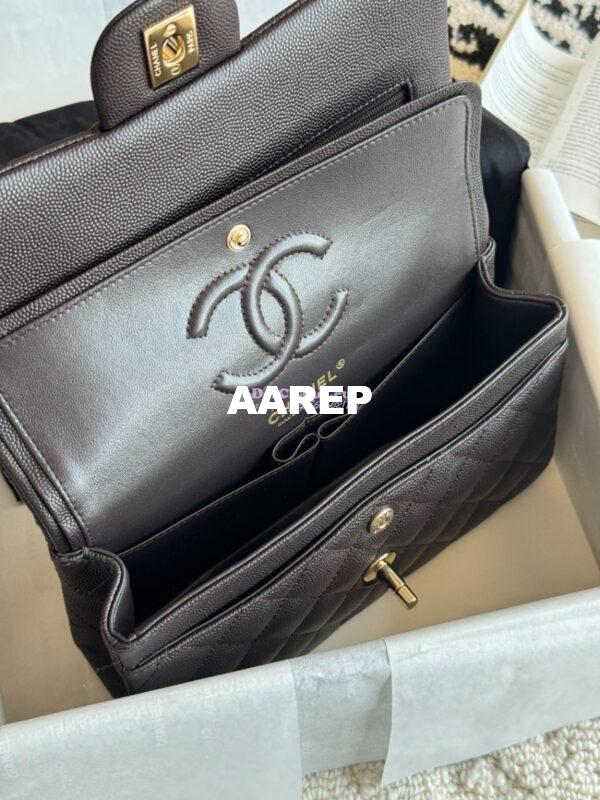Replica Chanel Small Classic Double Flap Bag 23cm Grainy Caviar Dark Coffee 6