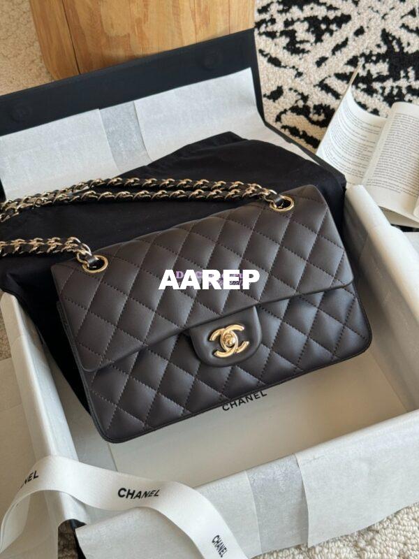 Replica Chanel Small Classic Double Flap Bag 23cm Lambskin Dark Coffee