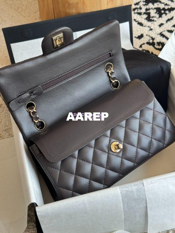 Replica Chanel Small Classic Double Flap Bag 23cm Lambskin Dark Coffee 4