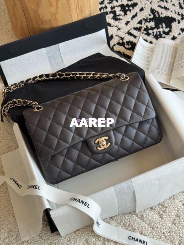 Replica Chanel CF 1112 Classic Flap Bag Qulited Lambskin with Light Gold Hardware in Dark Coffee 3