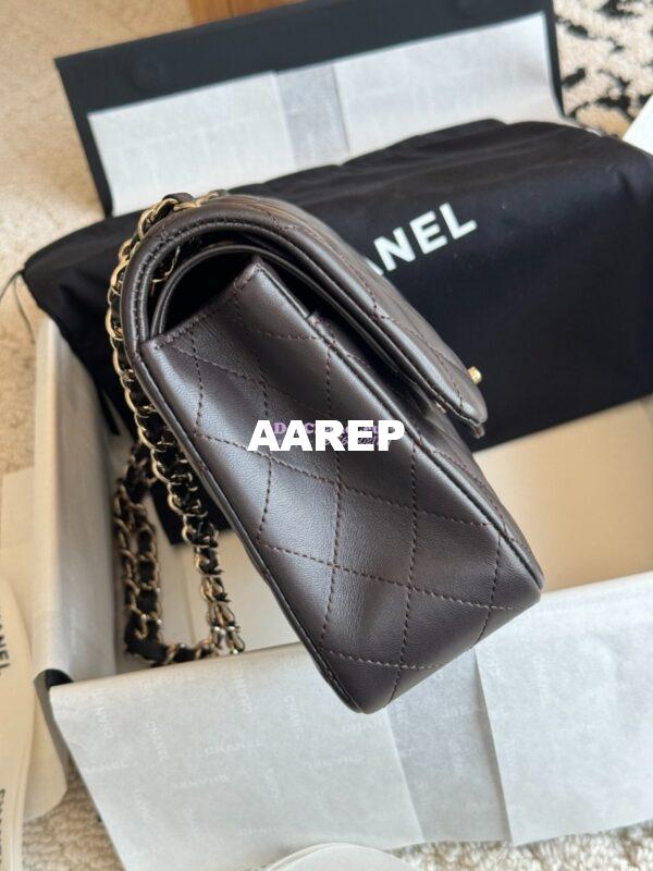 Replica Chanel CF 1112 Classic Flap Bag Qulited Lambskin with Light Gold Hardware in Dark Coffee 5