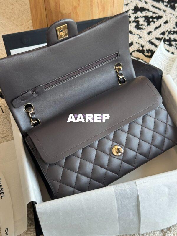 Replica Chanel CF 1112 Classic Flap Bag Qulited Lambskin with Light Gold Hardware in Dark Coffee 6