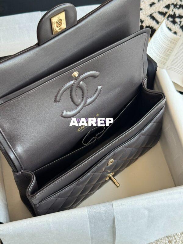 Replica Chanel CF 1112 Classic Flap Bag Qulited Lambskin with Light Gold Hardware in Dark Coffee 7
