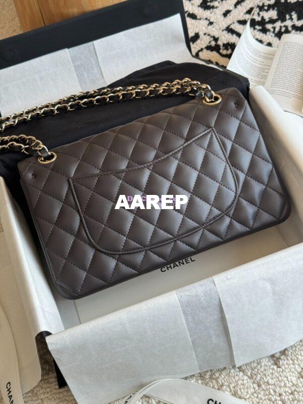 Replica Chanel CF 1112 Classic Flap Bag Qulited Lambskin with Light Gold Hardware in Dark Coffee 10