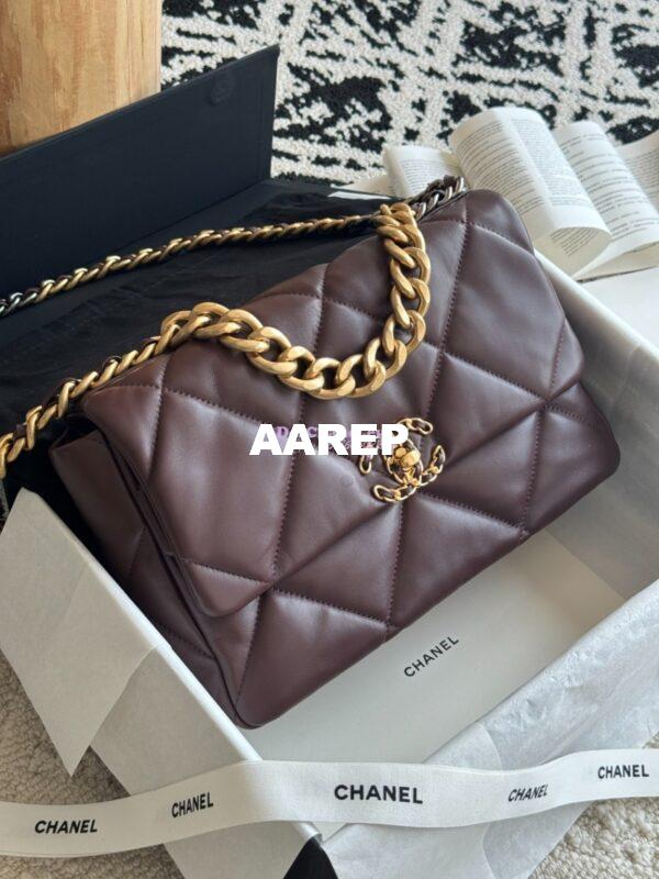 Replica Chanel 19 Large Flap Bag AS1161 Lambskin Dark Brown 3