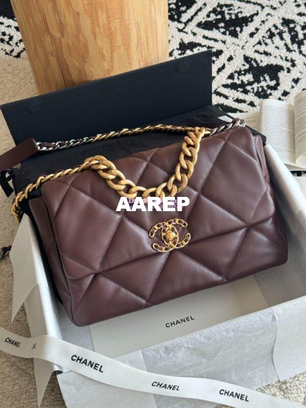 Replica Chanel 19 Large Flap Bag AS1161 Lambskin Dark Brown 4