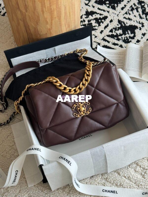 Replica Chanel 19 Small Flap Bag AS1160 Lambskin Dark brown 3